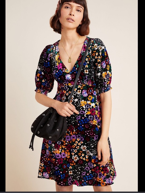 Anthropologie Dresses & Skirts - Anthropologie Francis floral velvet puff sleeve a-line dress